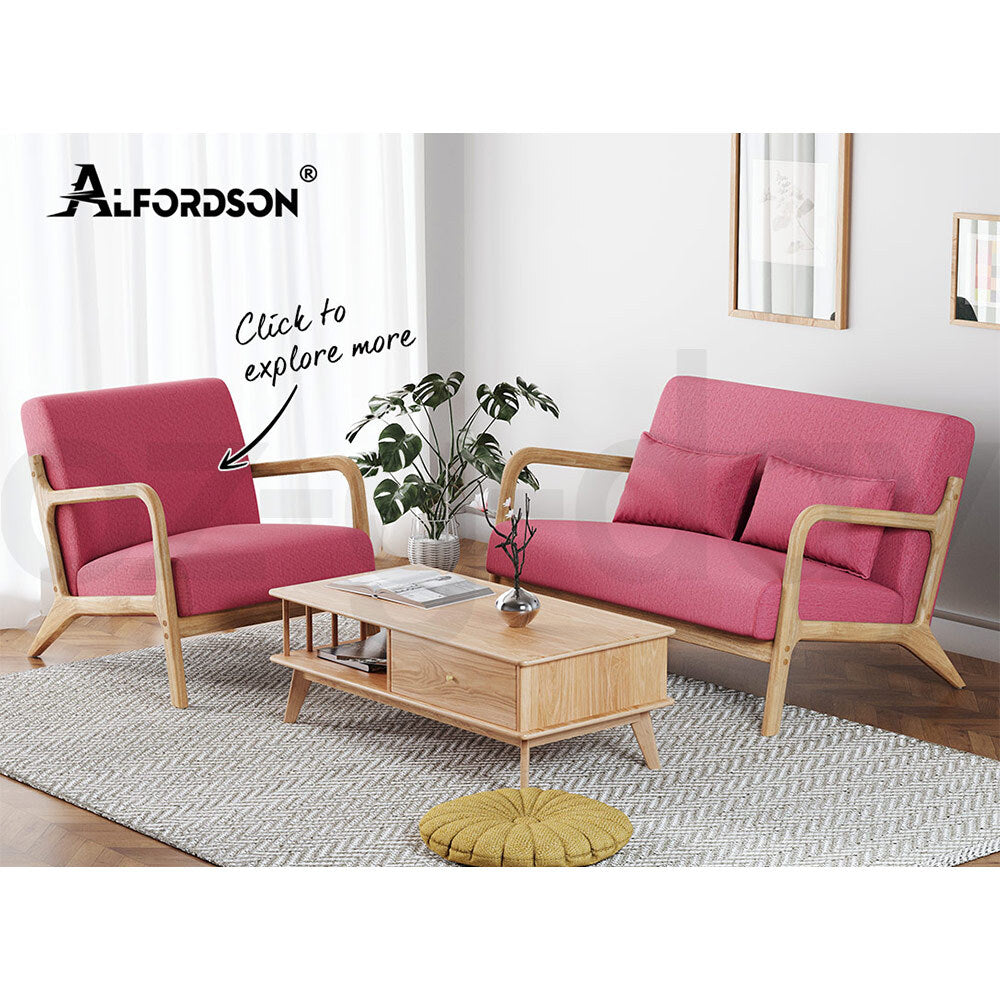 ALFORDSON Sofa 2 Seater Armchair Lounge Chair Accent Couch Fabric Seat Pink