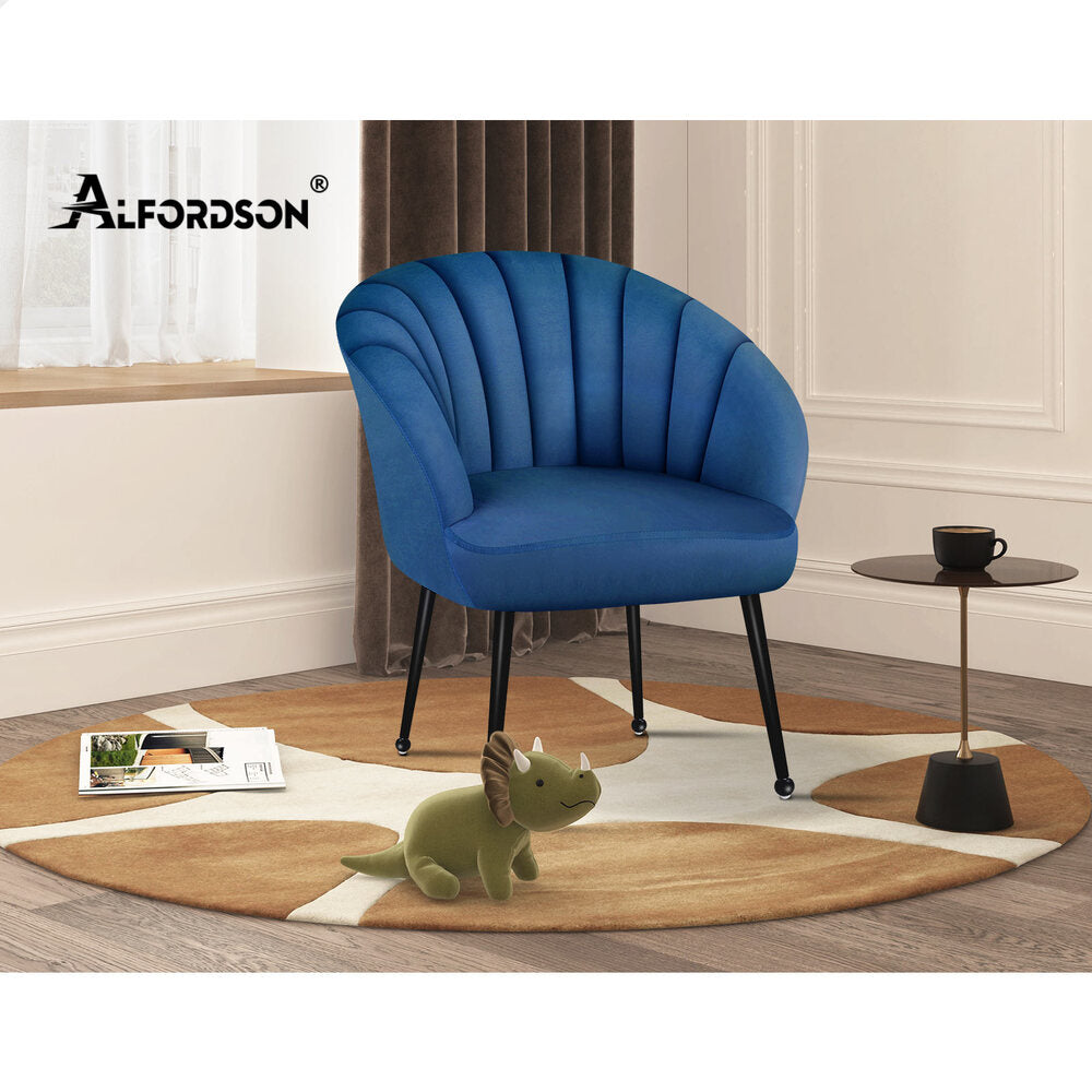 ALFORDSON Velvet Armchair Accent Chair Tub Lounge Sofa Couch Fabric Seat Blue