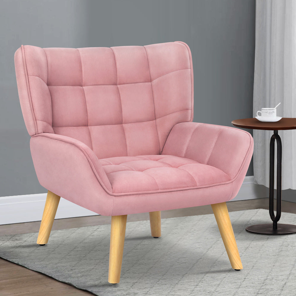 ALFORDSON Armchair Accent Chair Lounge Sofa Couch Velvet Tub Seat Wood Pink