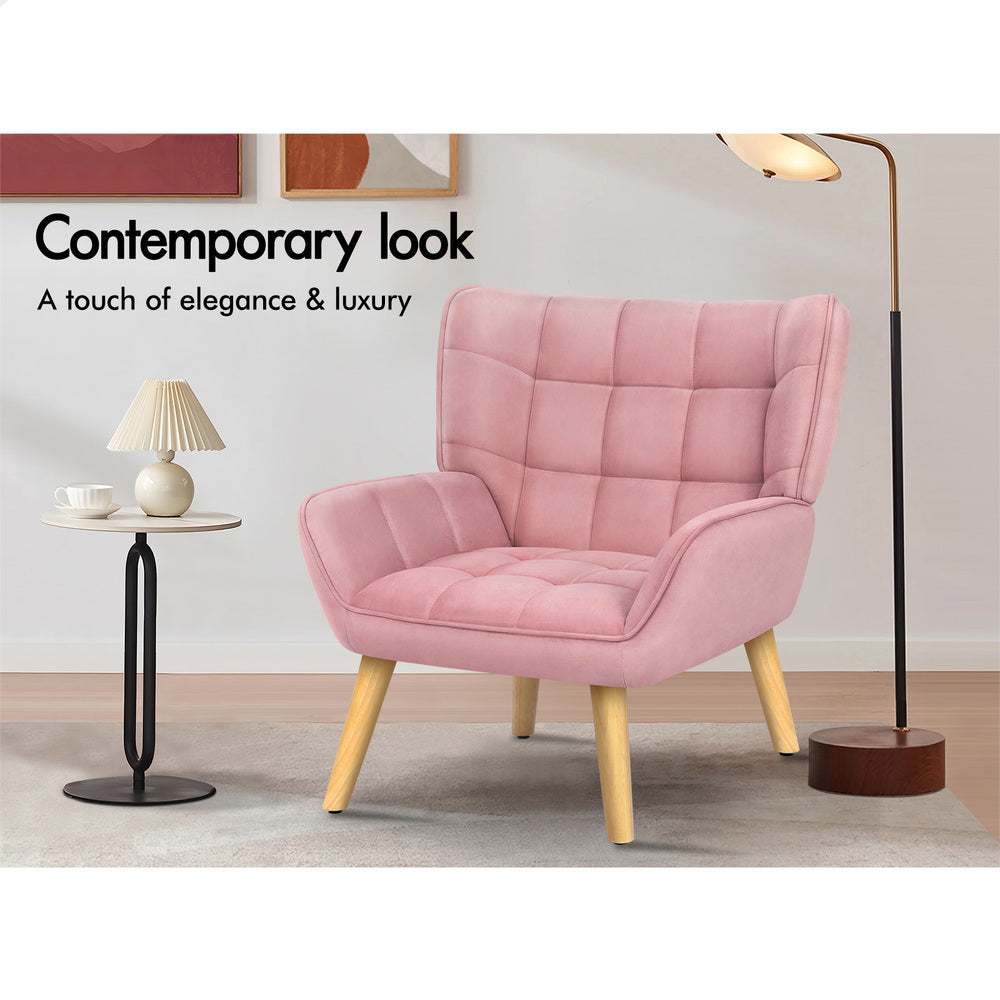 ALFORDSON Armchair Accent Chair Lounge Sofa Couch Velvet Tub Seat Wood Pink