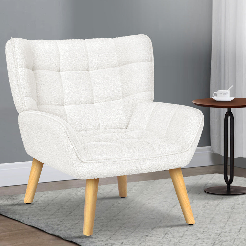 ALFORDSON Armchair Lounge Accent Tub Chair Sofa Couch Seat Sherpa Boucle White