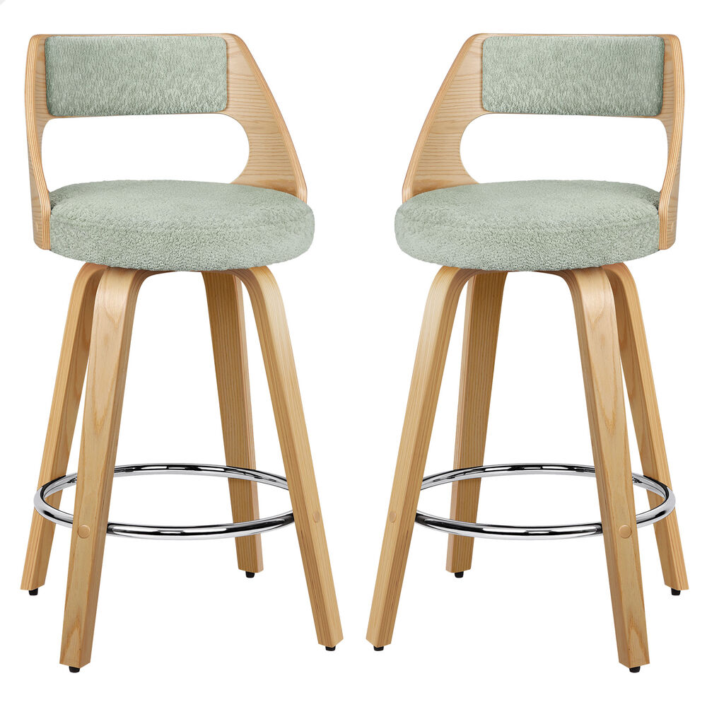 ALFORDSON 2x Swivel Bar Stools 65cm Teddy Fleece Kitchen Dining Chair
