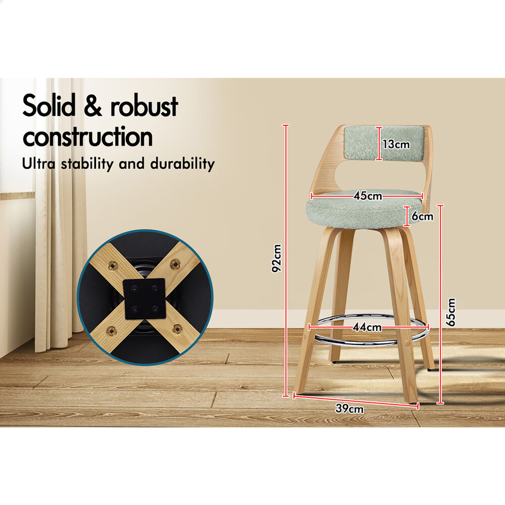 ALFORDSON 4x Swivel Bar Stools 65cm Teddy Fleece Kitchen Dining Chair