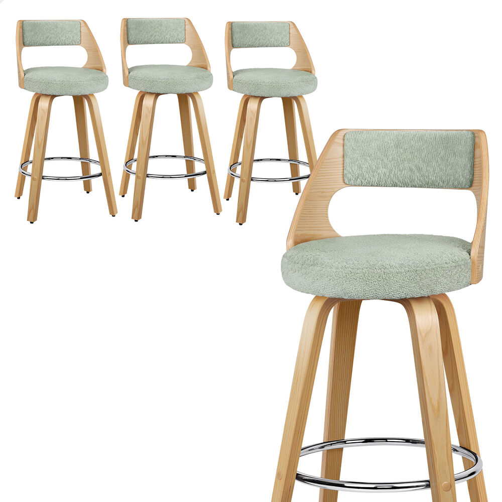 ALFORDSON 4x Swivel Bar Stools 65cm Teddy Fleece Kitchen Dining Chair
