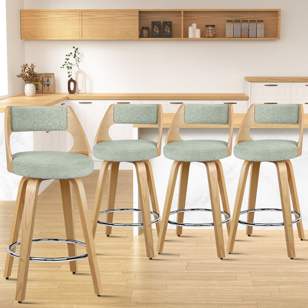 ALFORDSON 4x Swivel Bar Stools 65cm Teddy Fleece Kitchen Dining Chair