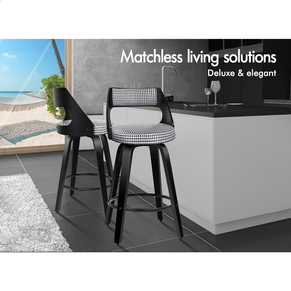ALFORDSON 2x Swivel Bar Stools 65cm Houndstooth Kitchen Dining Chair