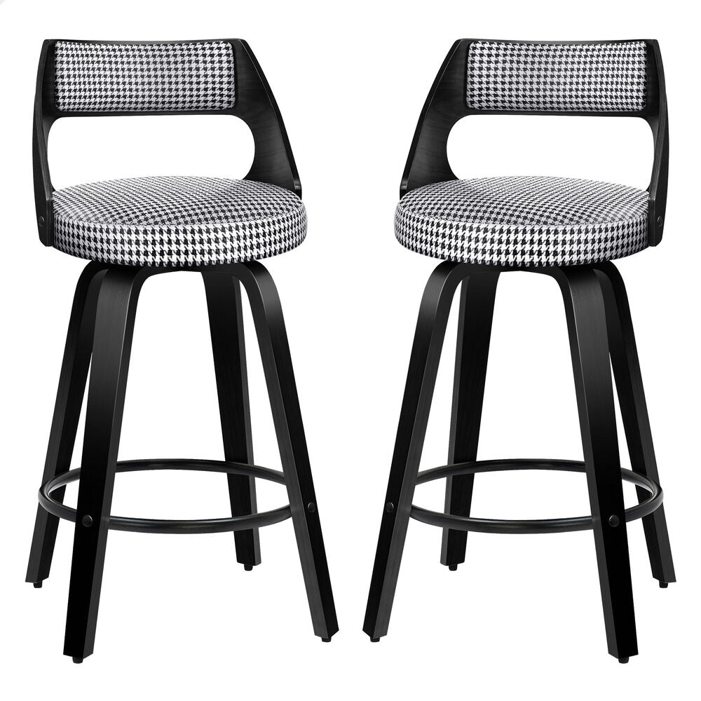ALFORDSON 2x Swivel Bar Stools 65cm Houndstooth Kitchen Dining Chair