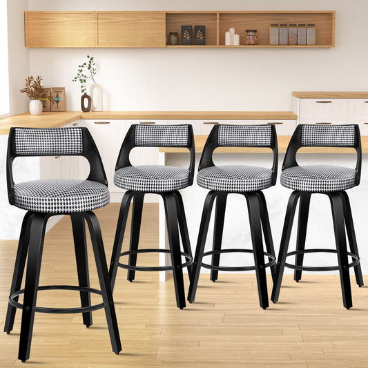 ALFORDSON 4x Swivel Bar Stools 65cm Houndstooth Kitchen Dining Chair