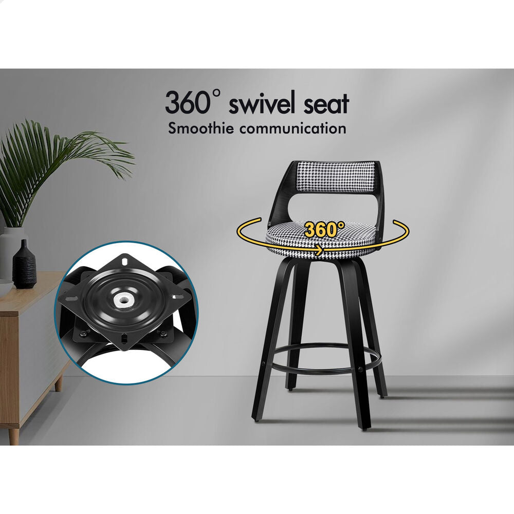 ALFORDSON 4x Swivel Bar Stools 65cm Houndstooth Kitchen Dining Chair