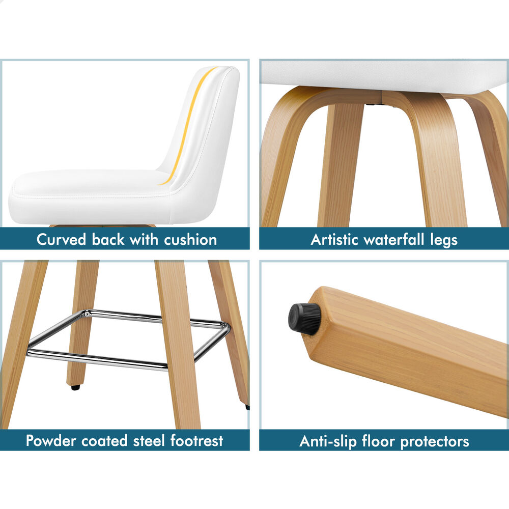 ALFORDSON 2x Bar Stools Kitchen Swivel chair Leather Gas lift Wooden White