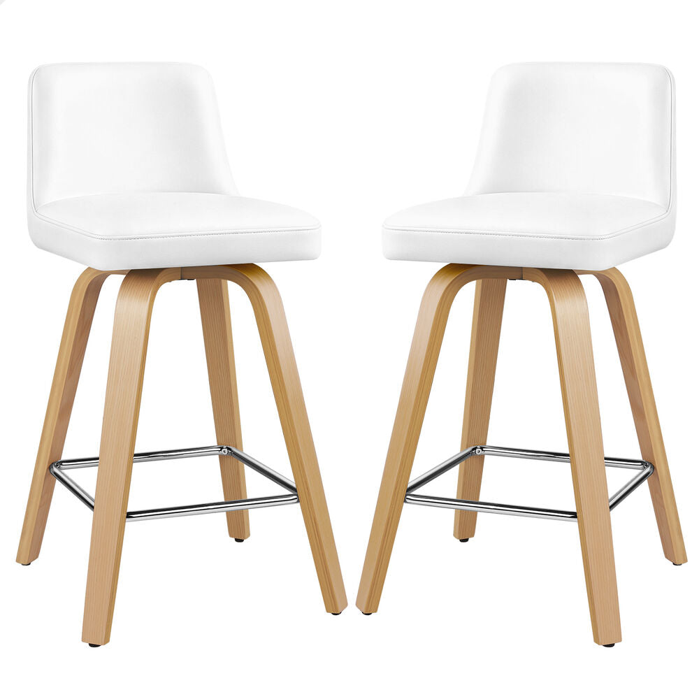 ALFORDSON 2x Bar Stools Kitchen Swivel chair Leather Gas lift Wooden White