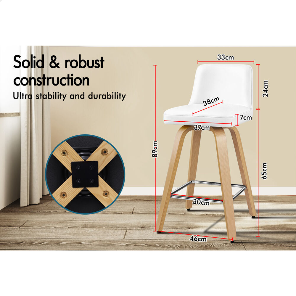 ALFORDSON 2x Bar Stools Kitchen Swivel chair Leather Gas lift Wooden White
