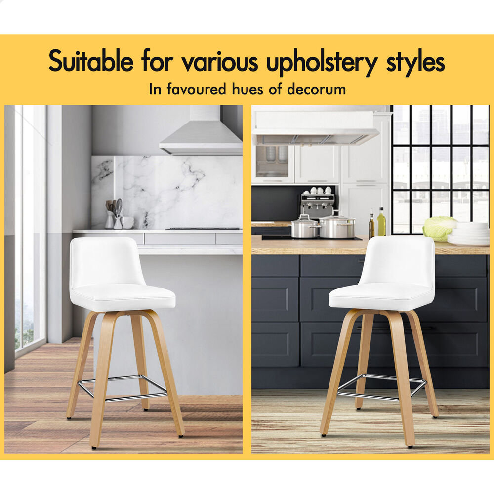 ALFORDSON 2x Bar Stools Kitchen Swivel chair Leather Gas lift Wooden White