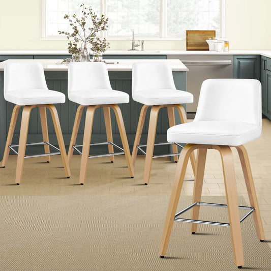 ALFORDSON 4x Bar Stools Kitchen Swivel chair Leather Gas lift Wooden White