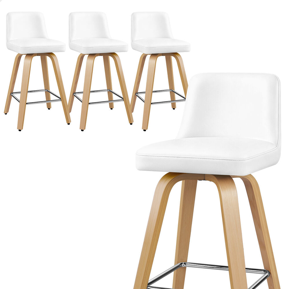 ALFORDSON 4x Bar Stools Kitchen Swivel chair Leather Gas lift Wooden White