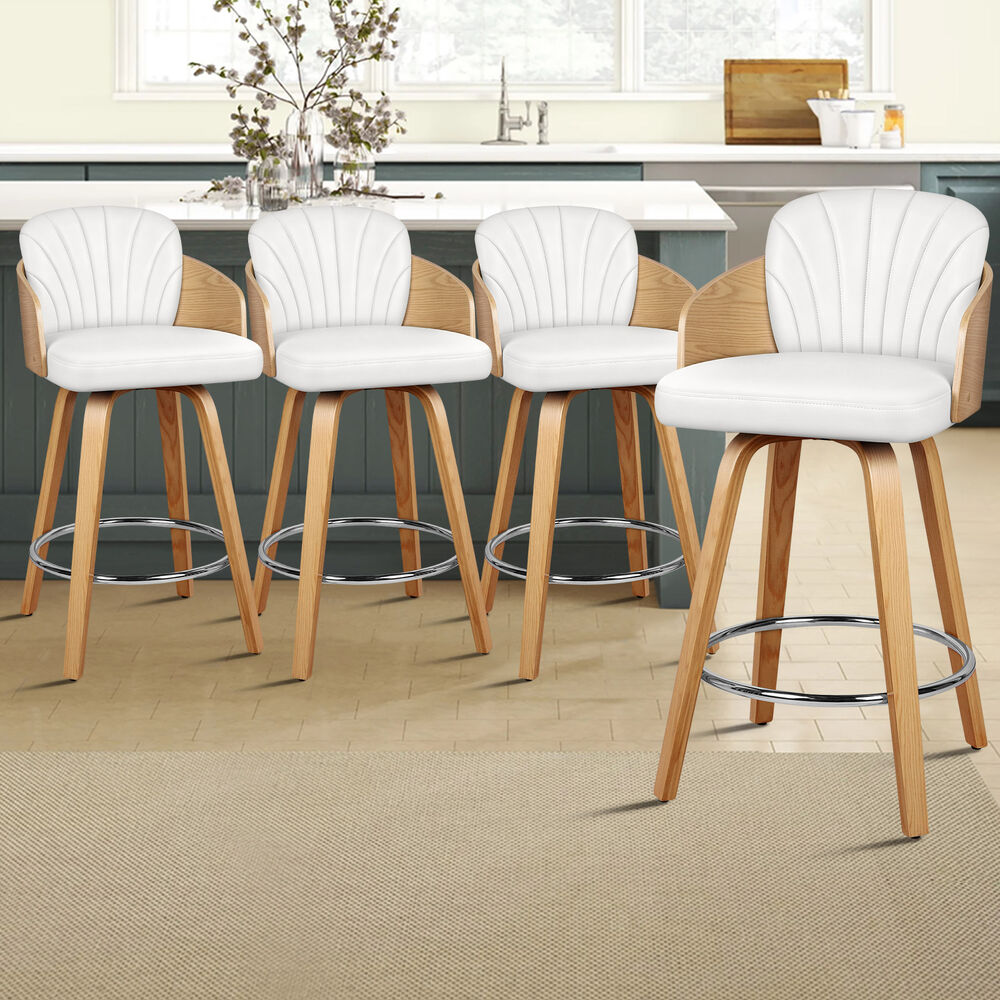 ALFORDSON 4x Swivel Bar Stools Alice Kitchen Wooden Dining Chair White