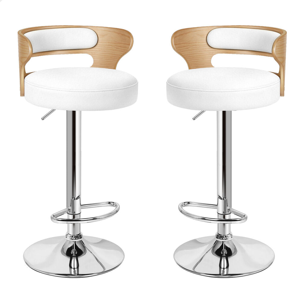 ALFORDSON 2x Bar Stools Luna Kitchen Swivel chair Leather Gas lift White