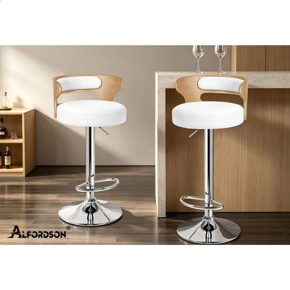 ALFORDSON 2x Bar Stools Luna Kitchen Swivel chair Leather Gas lift White