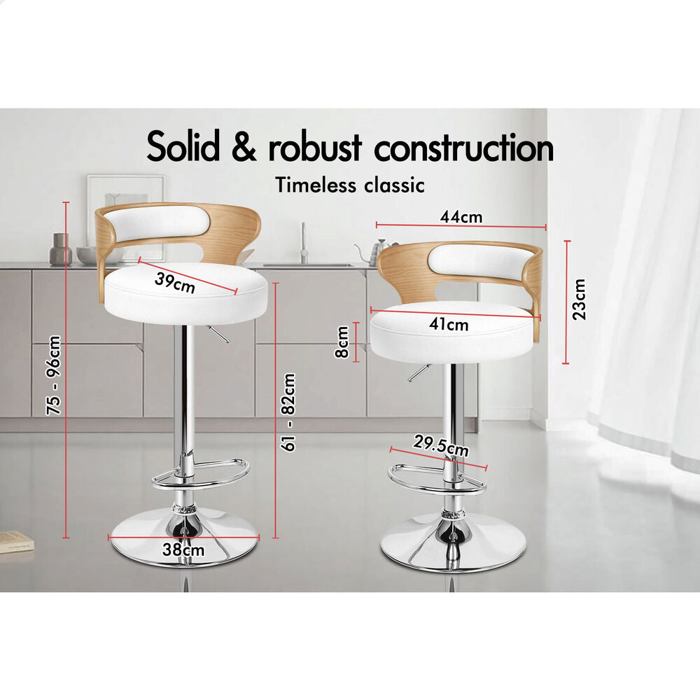 ALFORDSON 2x Bar Stools Luna Kitchen Swivel chair Leather Gas lift White