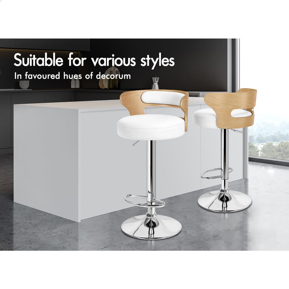 ALFORDSON 2x Bar Stools Luna Kitchen Swivel chair Leather Gas lift White