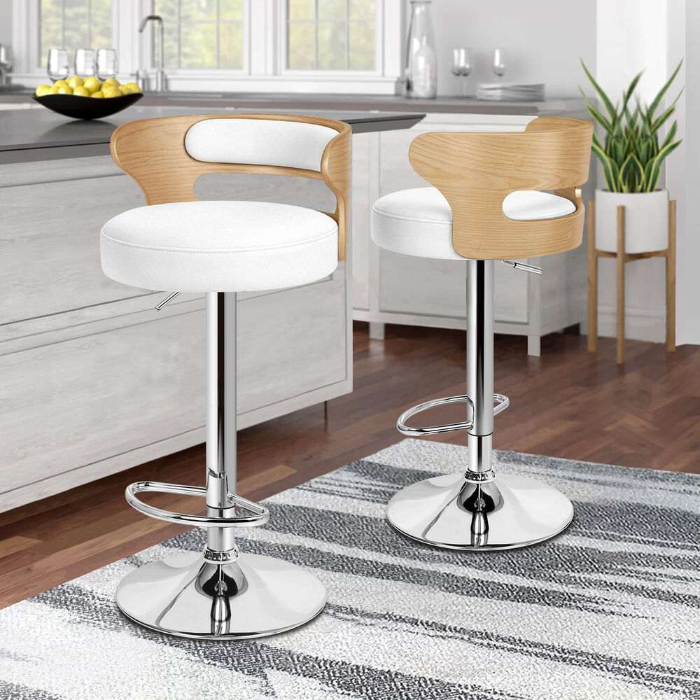 ALFORDSON 2x Bar Stools Luna Kitchen Swivel chair Leather Gas lift White