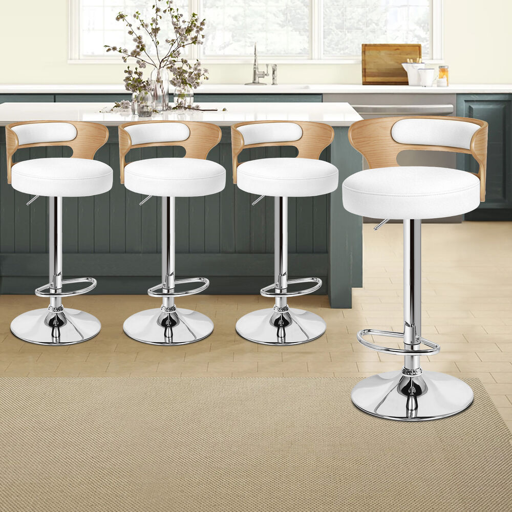 ALFORDSON 4x Bar Stools Luna Kitchen Swivel chair Leather Gas lift White