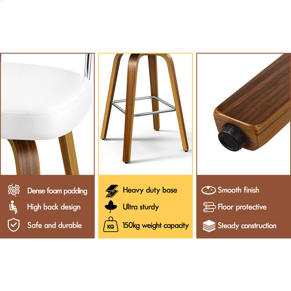 ALFORDSON 4x Bar Stools Kitchen Vintage Leather Seat Rattan Chair White
