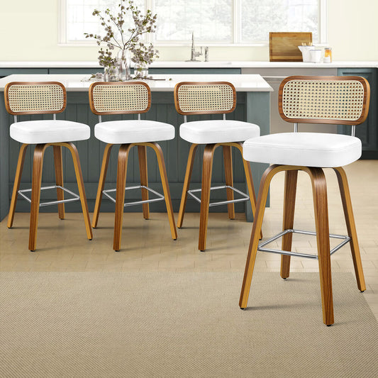 ALFORDSON 4x Bar Stools Kitchen Vintage Leather Seat Rattan Chair White
