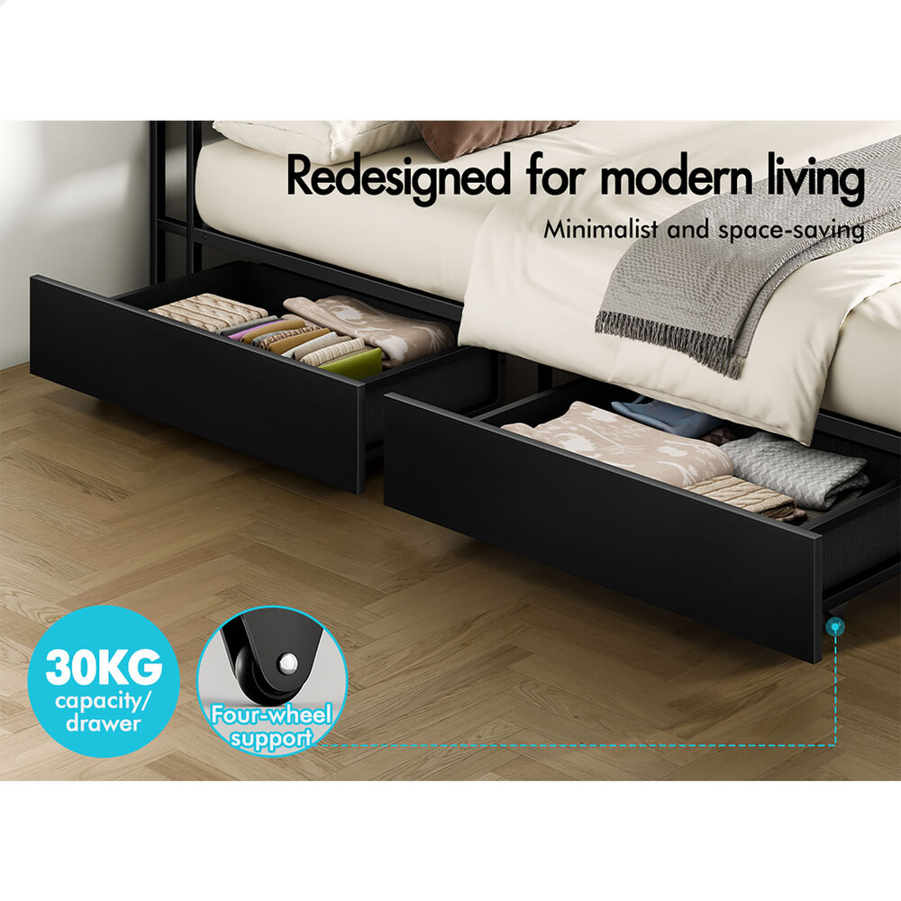 ALFORDSON 4x Trundle Drawers for Bed Frame Underbed Storage Wheels Black