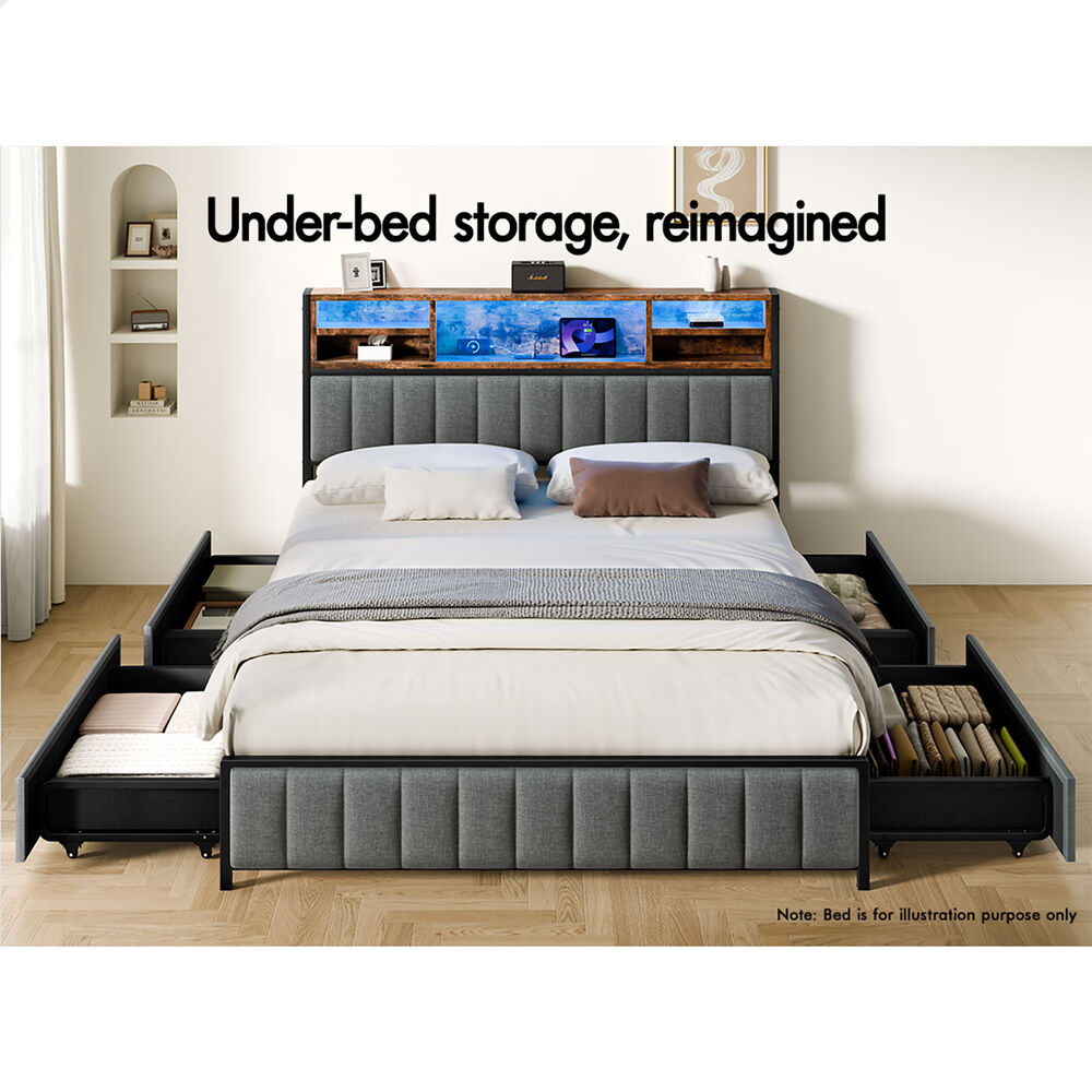 ALFORDSON 4x Trundle Drawers for Bed Frame Underbed Storage Wheels Metal Grey