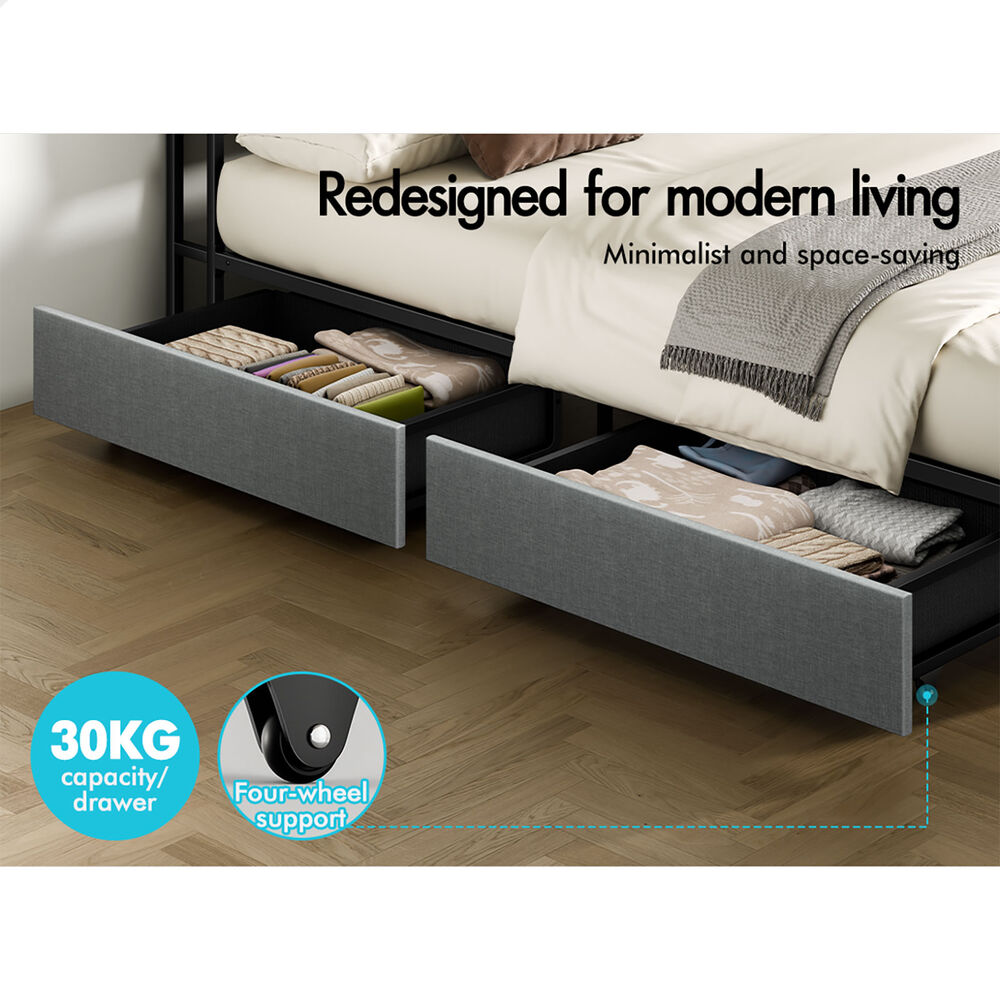 ALFORDSON 4x Trundle Drawers for Bed Frame Underbed Storage Wheels Metal Grey