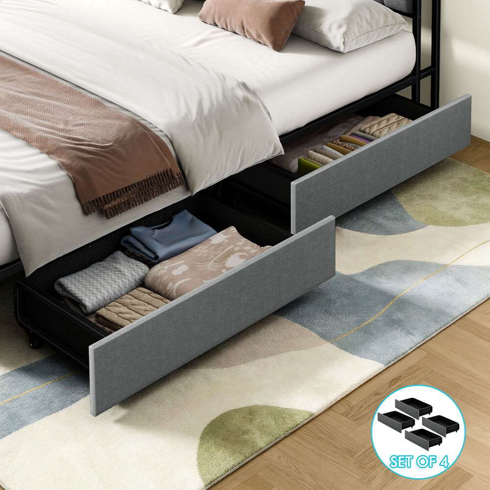 ALFORDSON 4x Trundle Drawers for Bed Frame Underbed Storage Wheels Metal Grey