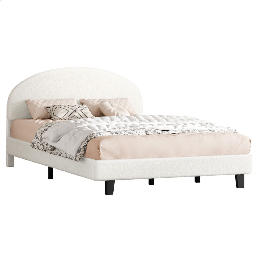 ALFORDSON Bed Frame King Size Boucle Mattress Base Platform White