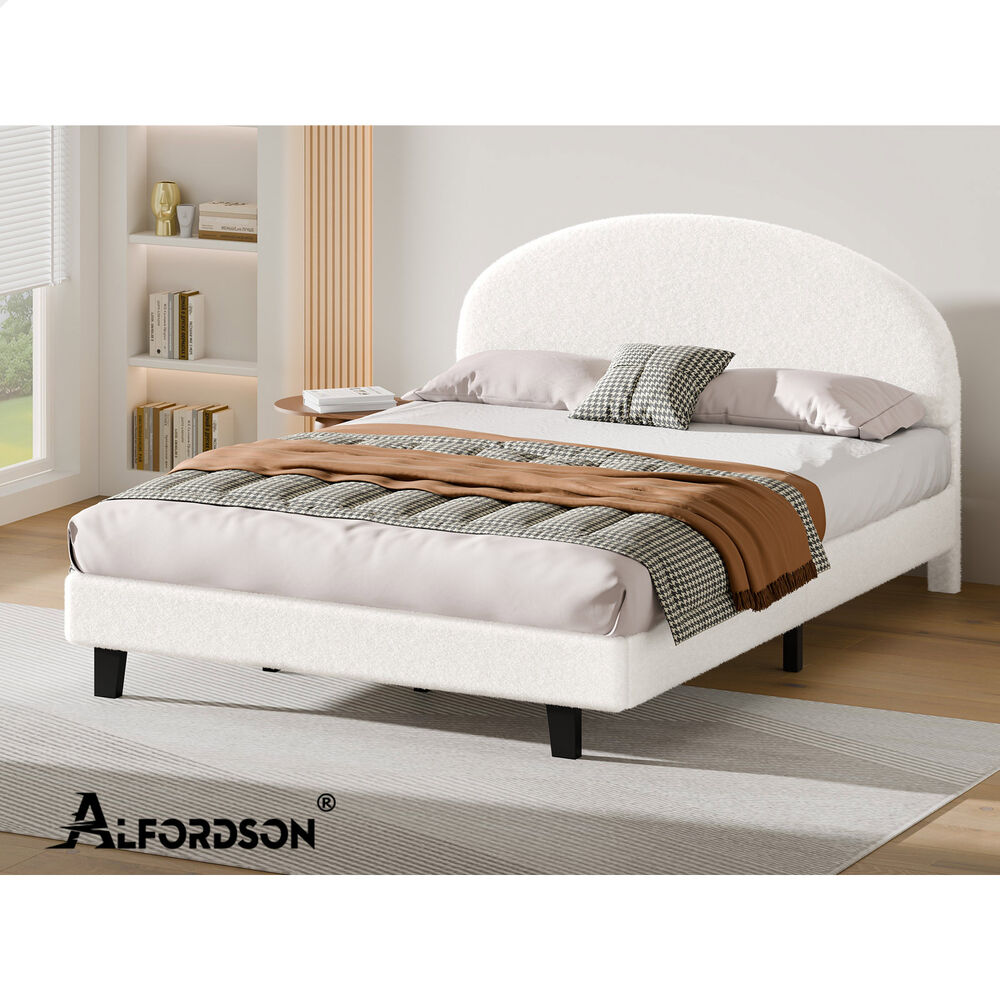 ALFORDSON Bed Frame King Size Boucle Mattress Base Platform White