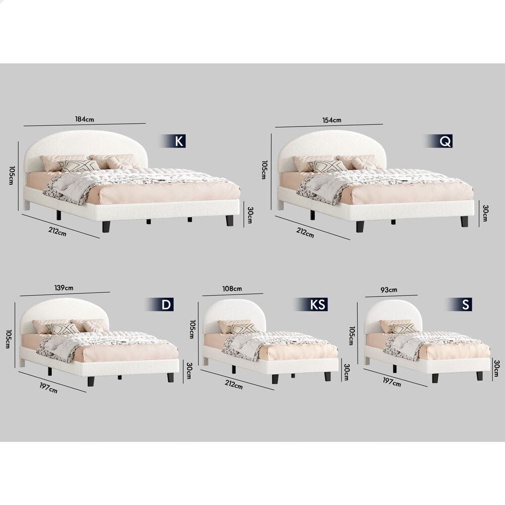 ALFORDSON Bed Frame King Size Boucle Mattress Base Platform White