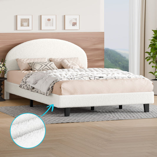 ALFORDSON Bed Frame King Size Boucle Mattress Base Platform White