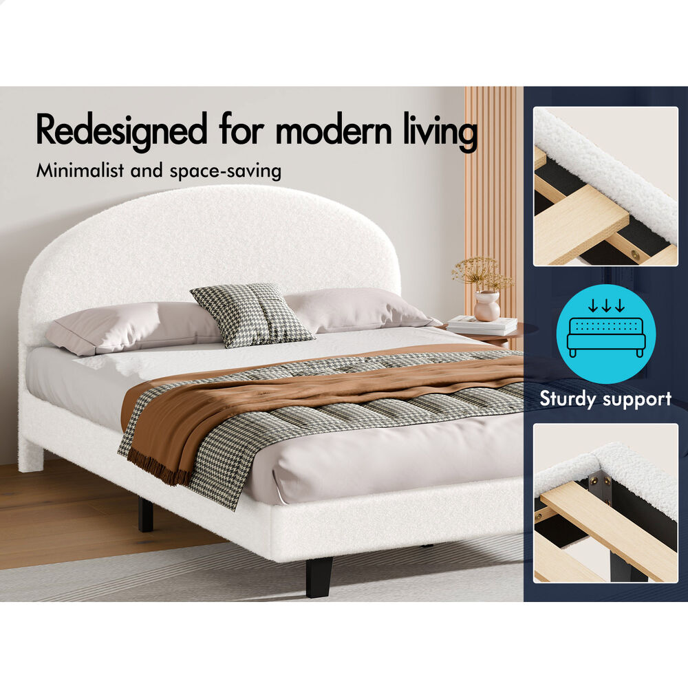 ALFORDSON Bed Frame King Size Boucle Mattress Base Platform White