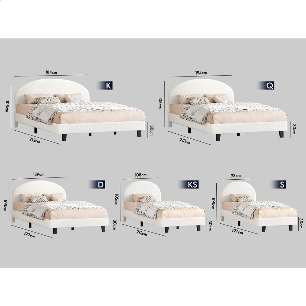 ALFORDSON Bed Frame King Single Size Boucle Mattress Base Platform White