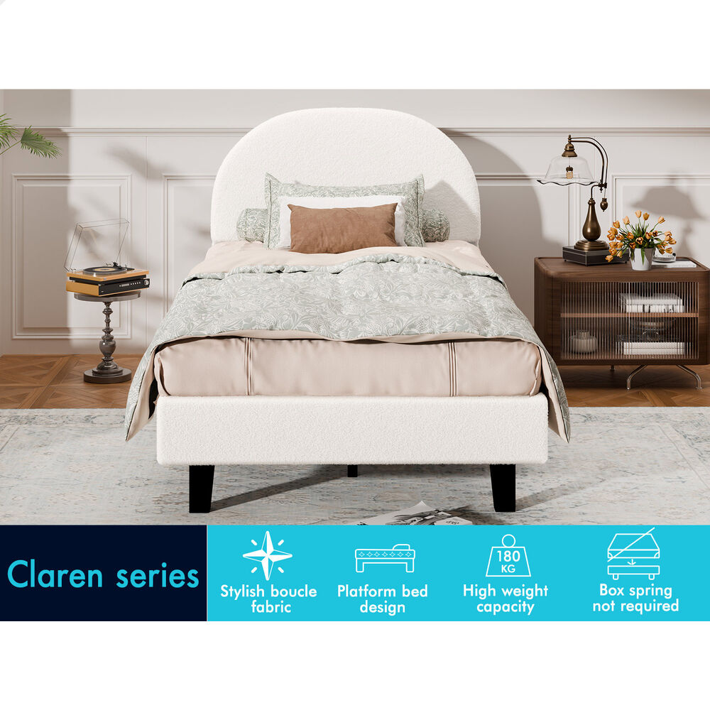 ALFORDSON Bed Frame King Single Size Boucle Mattress Base Platform White