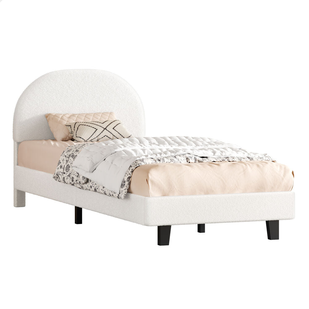 ALFORDSON Bed Frame King Single Size Boucle Mattress Base Platform White