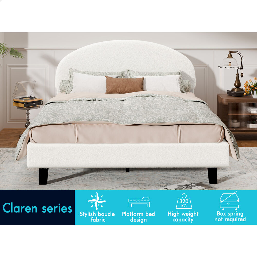 ALFORDSON Bed Frame Queen Size Boucle Mattress Base Platform White