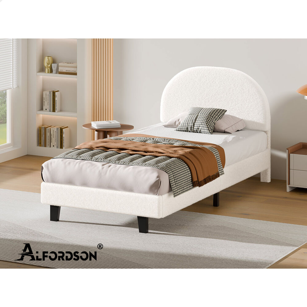 ALFORDSON Bed Frame Single Size Boucle Mattress Base Platform White