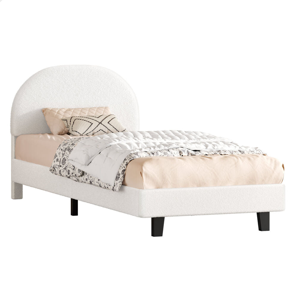 ALFORDSON Bed Frame Single Size Boucle Mattress Base Platform White