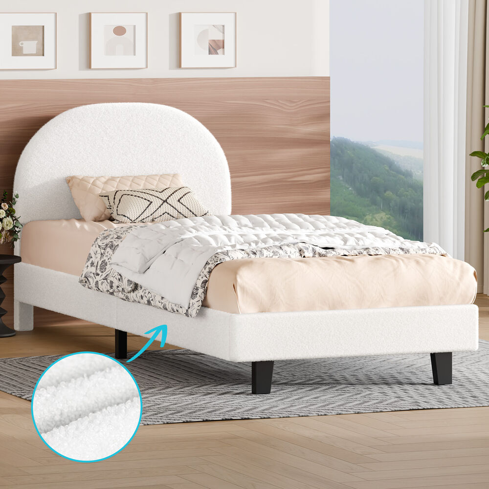 ALFORDSON Bed Frame Single Size Boucle Mattress Base Platform White