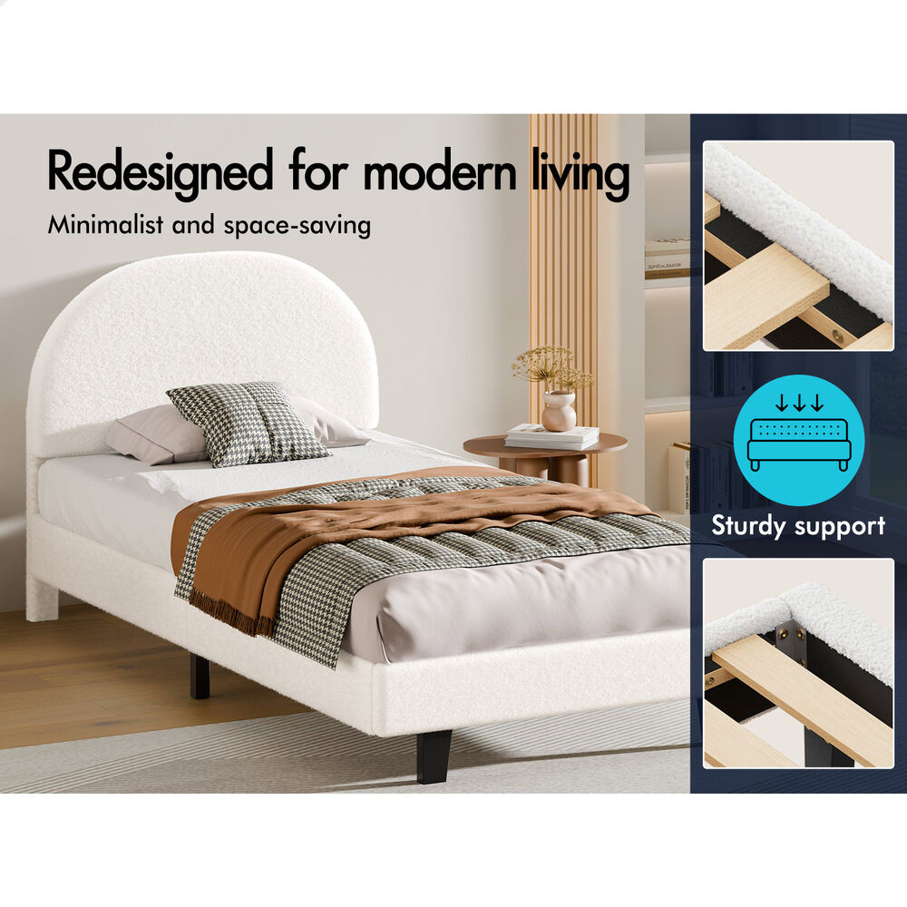 ALFORDSON Bed Frame Single Size Boucle Mattress Base Platform White