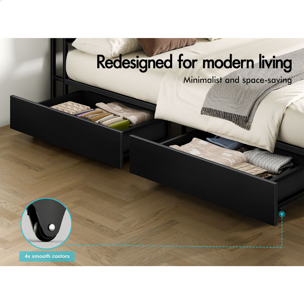 ALFORDSON Bed Frame Double LED Charging Station Drawers Storage Leather