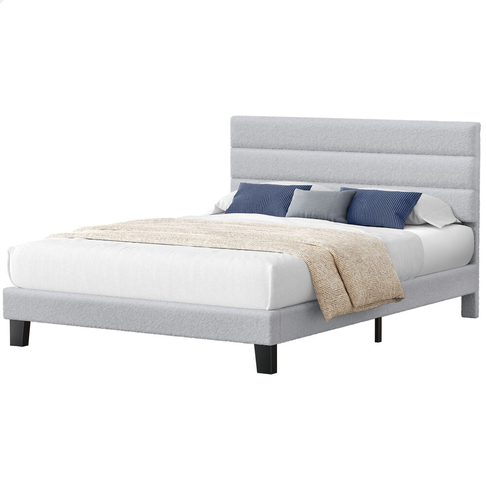 ALFORDSON Bed Frame King Size Upholstered Boucle Grey Mattress Base Platform