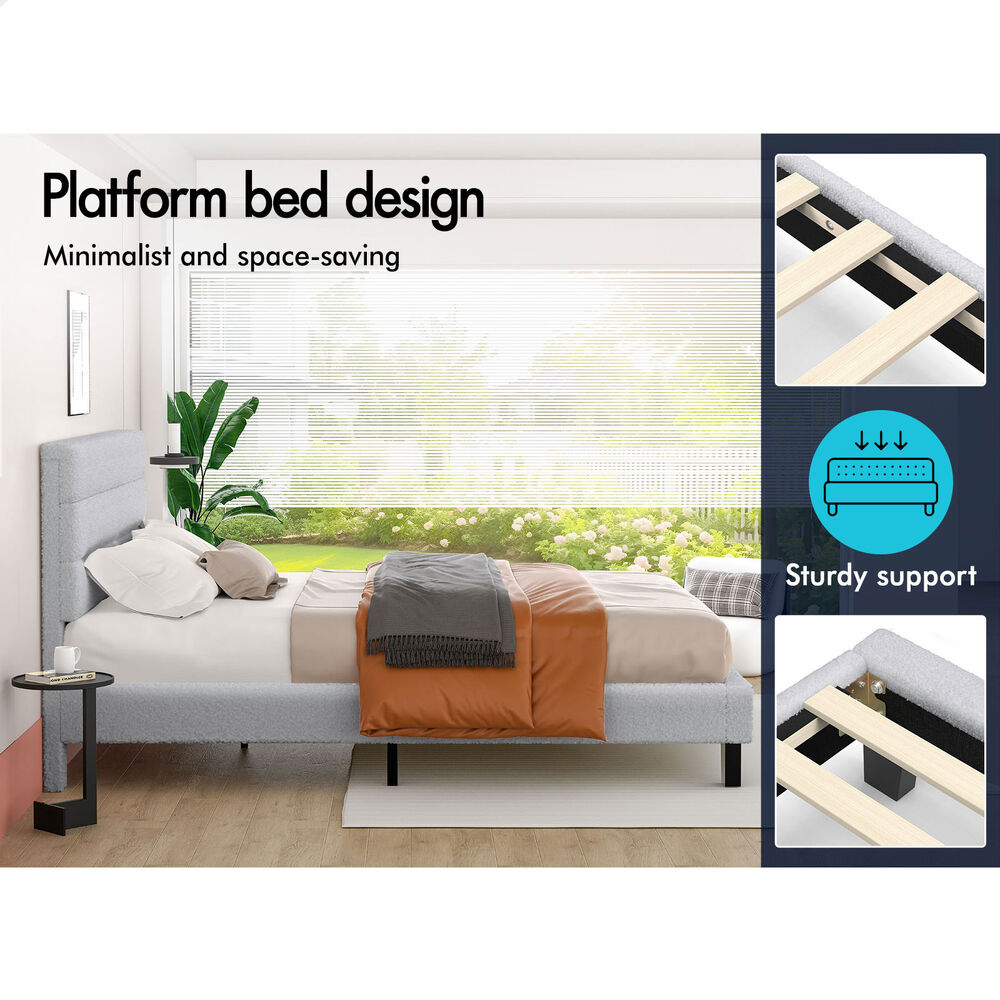 ALFORDSON Bed Frame King Size Upholstered Boucle Grey Mattress Base Platform
