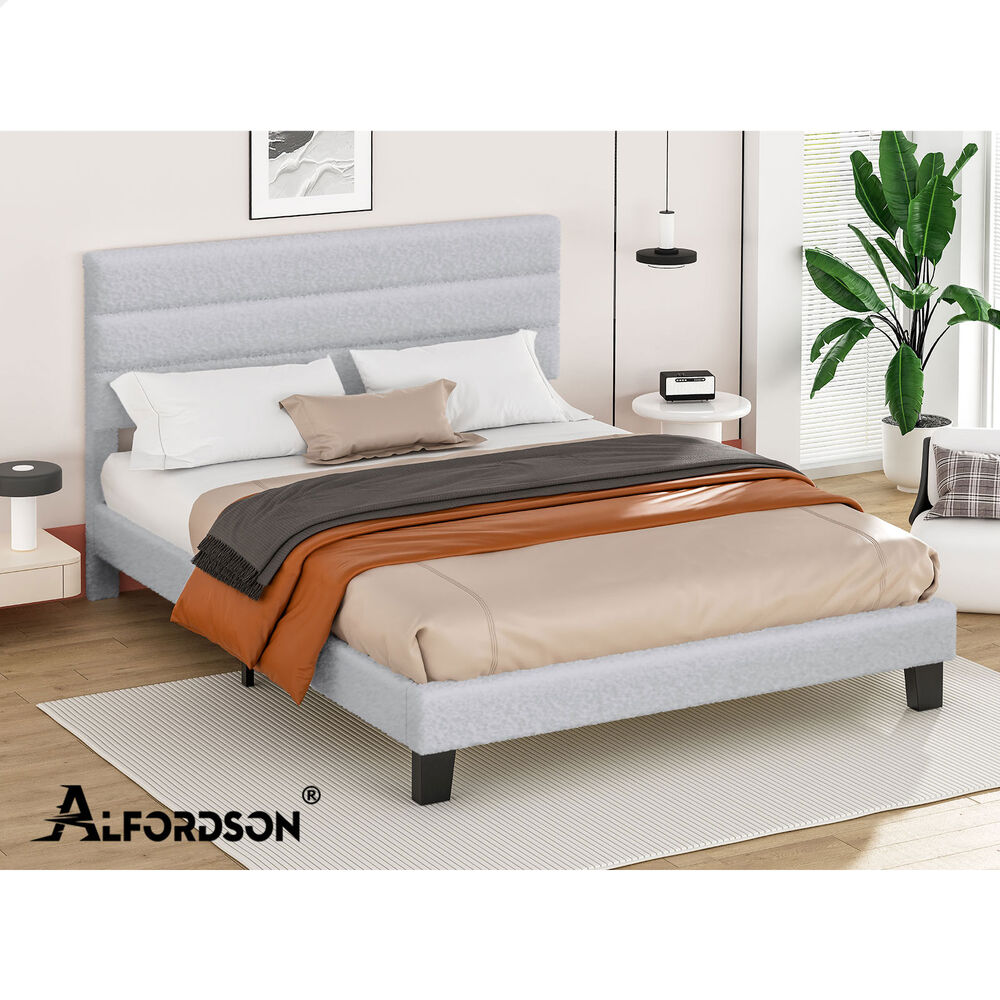 ALFORDSON Bed Frame King Size Upholstered Boucle Grey Mattress Base Platform