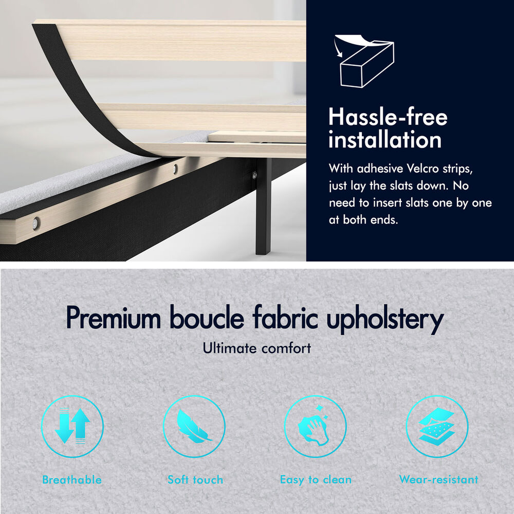 ALFORDSON Bed Frame Queen Size Upholstered Boucle Grey Mattress Base Platform